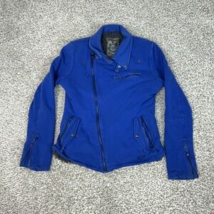 Fox Jacket Womens Medium Blue‎ Faux Fur Lined Moto Full Zip Motorcycle Riding